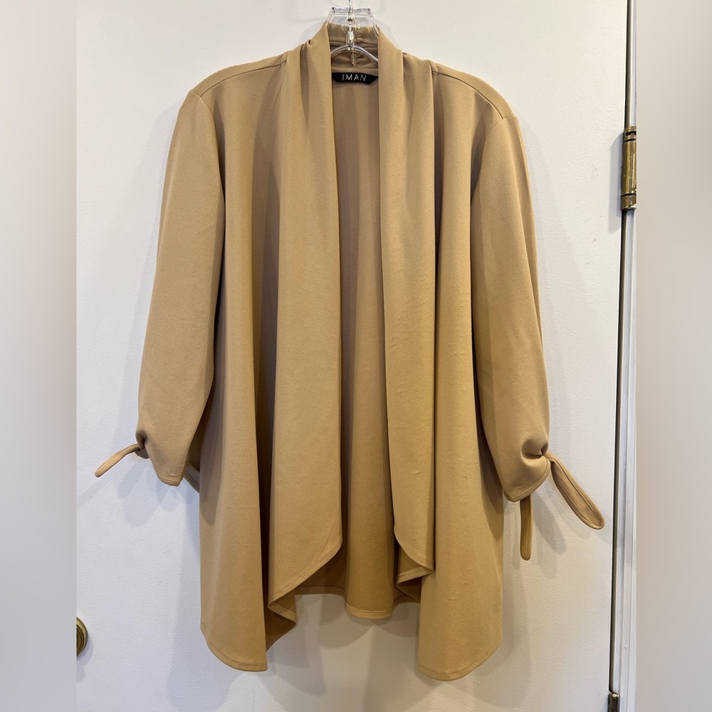 IMAN City Chic Women's Tie Sleeve Open Cardigan, small